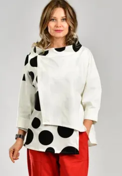 Bluza petrecuta alba cu buline negre, din jerseu de bumbac imagine