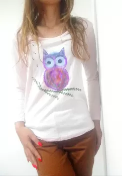 Bluza pictata manual,cu bufnita imagine