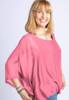 Bluza roz inchis din matase naturala cu maneca fluture imagine