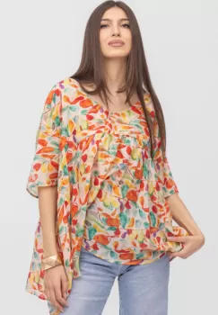 Bluza subtire, de vara, oversize, din vascoza, cu imprimeu portocaliu imagine