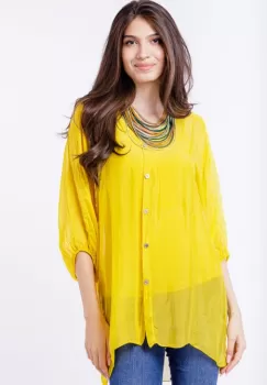 Bluza tip camasa din matase naturala galbena, cu elastic la maneci si dublura imagine