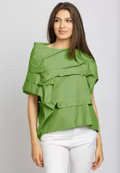 Bluza verde asimetrica, extravaganta, din bumbac satinat imagine