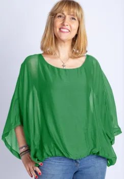 Bluza verde din matase naturala cu maneca fluture imagine