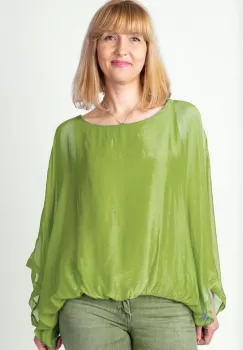 Bluza verde olive din matase naturala cu maneca fluture imagine