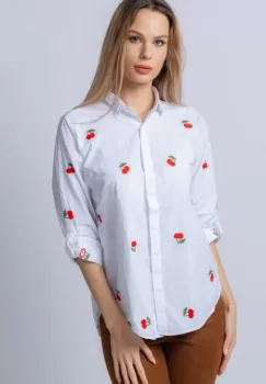 Camasa alba din bumbac broderii cu cirese imagine