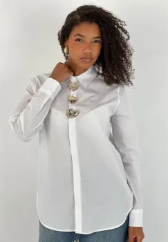 Camasa alba din poplin de bumbac, cu nasturi aurii mari imagine