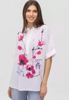 Camasa alba subtire, de vara, din batist de bumbac, cu imprimeu maci imagine