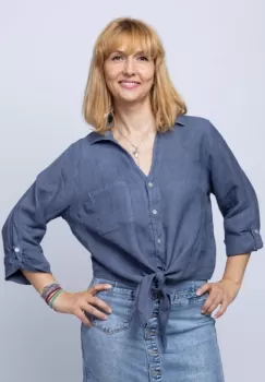 Camasa albastru jeans din in cu nod in fata imagine