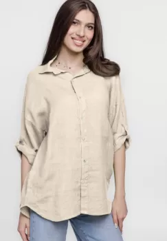 Camasa bej lejera, din in cu dantela pe spate imagine