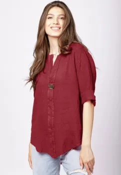 Camasa bordo din in cu nasture metalic decorativ imagine