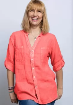 Camasa corai din in cu paiete si dantela pe spate imagine