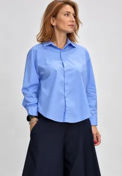 Camasa dama asimetrica din bumbac cu croi lejer, bleu imagine