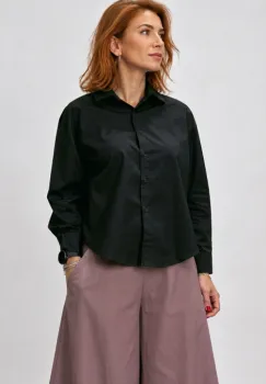 Camasa dama asimetrica din bumbac cu croi lejer, neagra imagine