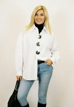 Camasa dama lejera din bumbac cu nasturi decorativi argintii metalici ,   alba imagine