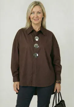 Camasa dama lejera din bumbac cu nasturi decorativi argintii metalici ,  maro imagine