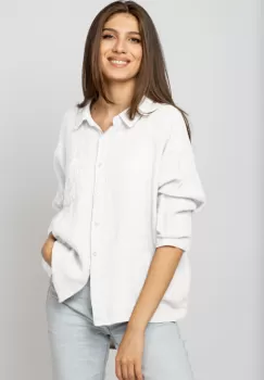 Camasa din in cu inel metalic pe spate Stella Milani, alba imagine