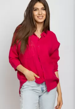Camasa din in cu inel metalic pe spate Stella Milani, fucsia imagine