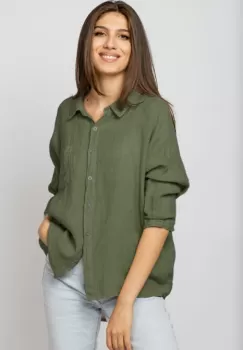 Camasa din in cu inel metalic pe spate Stella Milani, kaki imagine