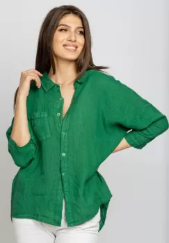 Camasa din in cu inel metalic pe spate Stella Milani, verde imagine