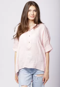 Camasa din in roz cu siret pe spate in dreptul gulerului imagine