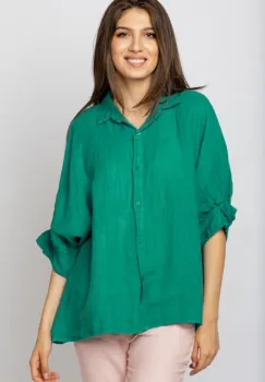 Camasa din in verde cu siret pe spate, Stella Milani imagine