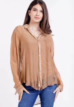 Camasa din matase naturala camel, cu dublura imagine