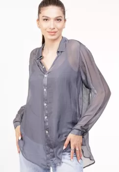 Camasa din matase naturala gri, cu dublura imagine