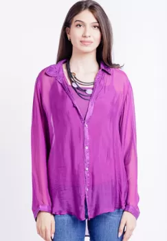 Camasa din matase naturala mov, cu dublura imagine