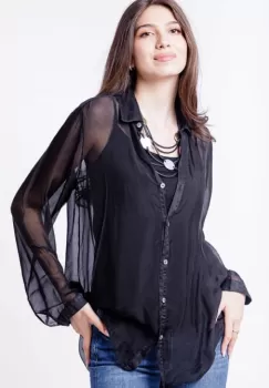 Camasa din matase naturala neagra, cu dublura imagine