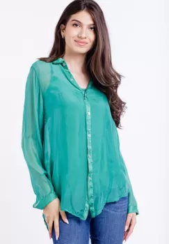 Camasa din matase naturala verde, cu dublura imagine