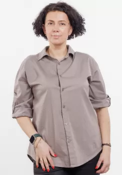 Camasa din poplin de bumbac cu dantela pe spate, bej inchis imagine