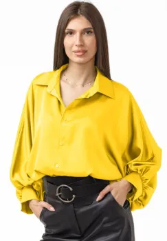 Camasa eleganta din satin, cu maneci bufante, galbena imagine