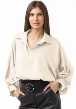 Camasa eleganta din satin, cu maneci bufante, ivoire imagine