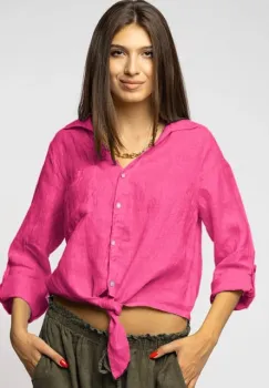 Camasa fucsia din in cu nod in fata imagine