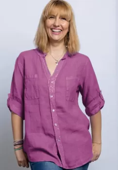 Camasa mov zmeura din in cu paiete si dantela pe spate imagine