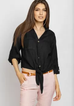 Camasa neagra din in cu nod in fata imagine