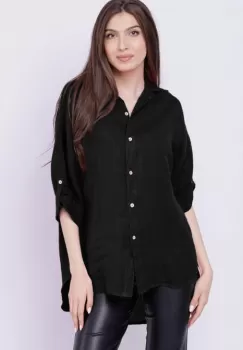 Camasa neagra lejera, din in cu fald pe spate imagine