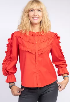 Camasa rosie cu aplicatii din dantela si volanase imagine