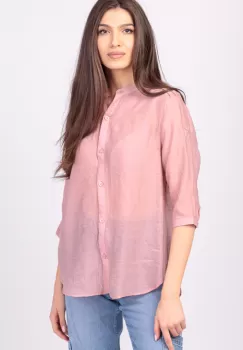 Camasa roz prafuit, subtire, cu guler tunica imagine