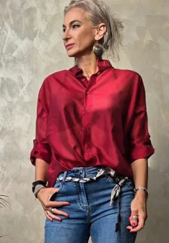 Camasa satinata oversized cu maneci reglabile, bordo imagine