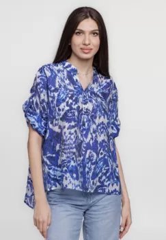 Camasa subtire, cu guler tunica si imprimeu albastru imagine