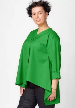 Camasa verde crud asimetrica din poplin de bumbac cu decolteu V imagine