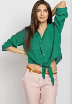 Camasa verde din in cu nod in fata imagine