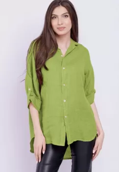 Camasa verde oliv lejera, din in cu fald pe spate imagine