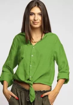 Camasa verde olive din in cu nod in fata imagine