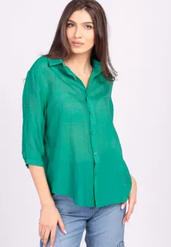 Camasa verde, subtire, cu guler clasic imagine