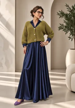 Cardigan dama cu lana si mohair, cu nasturi decorativi ,   pulover casual chic verde oliv imagine