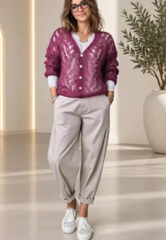 Cardigan dantelat cu mohair, cu model foarte fin  ,   pulover casual chic bordo imagine