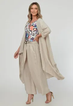 Compleu bej din in - blazer cu pantaloni - OUTFIT VARA imagine