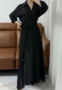 Compleu din vascoza si bumbac, creponate cu camasa si fusta petrecuta, negru imagine